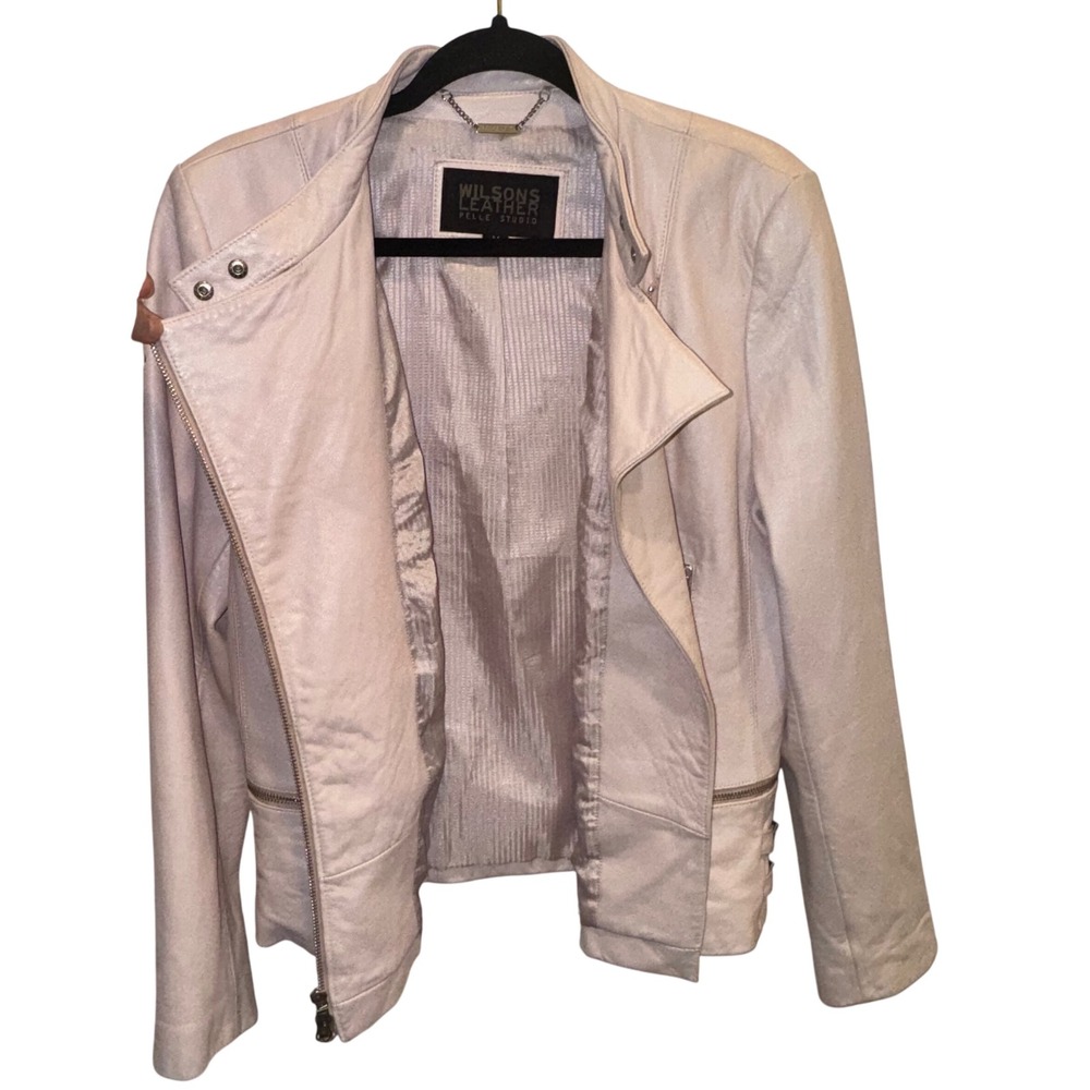 Vintage 90s Y2K Wilsons Pelle Studio Pink Leather Moto Jacket Women's M - Picture 3 of 16
